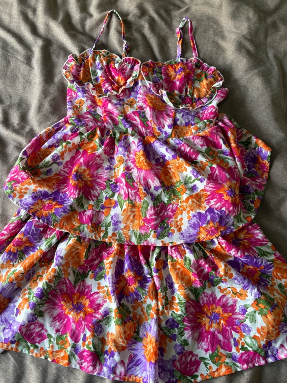 SHEIN Pink Orange Purple Floral Tiered Sundress